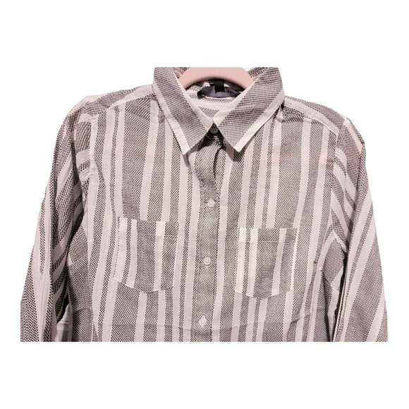 Navy/White Button Up Long Sleeve Blouse Women Teen Size M Office Casual Dinner - Picture 4 of 6